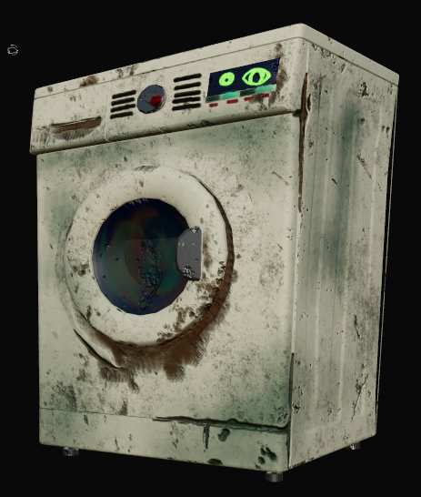 Rusty washing machine prop with grime and decay details